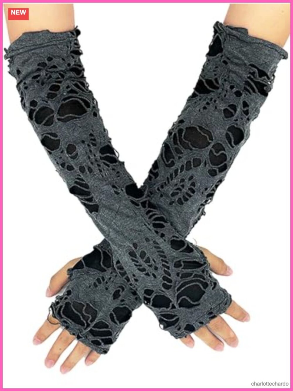 Women's Punk Fingerless Elbow Length Ripped Gloves Gothic Cosplay Halloween